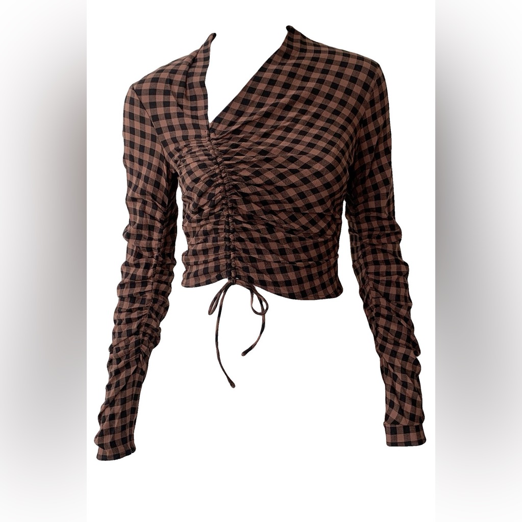 A.L.C Brown Black Ruched Wrap Blouse Long Sleeve "Oryn Top" Size: 6